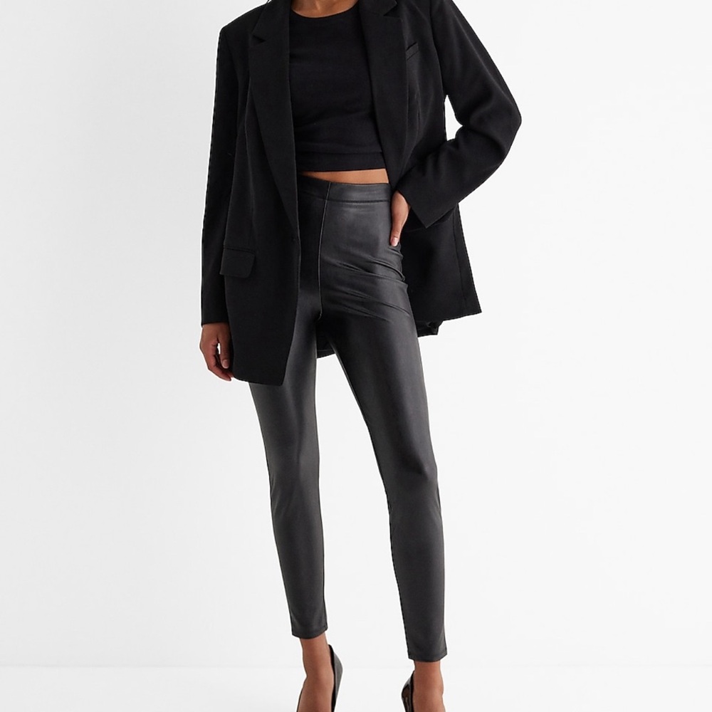 Express - Super High Waisted Faux Leather Leggings - Large